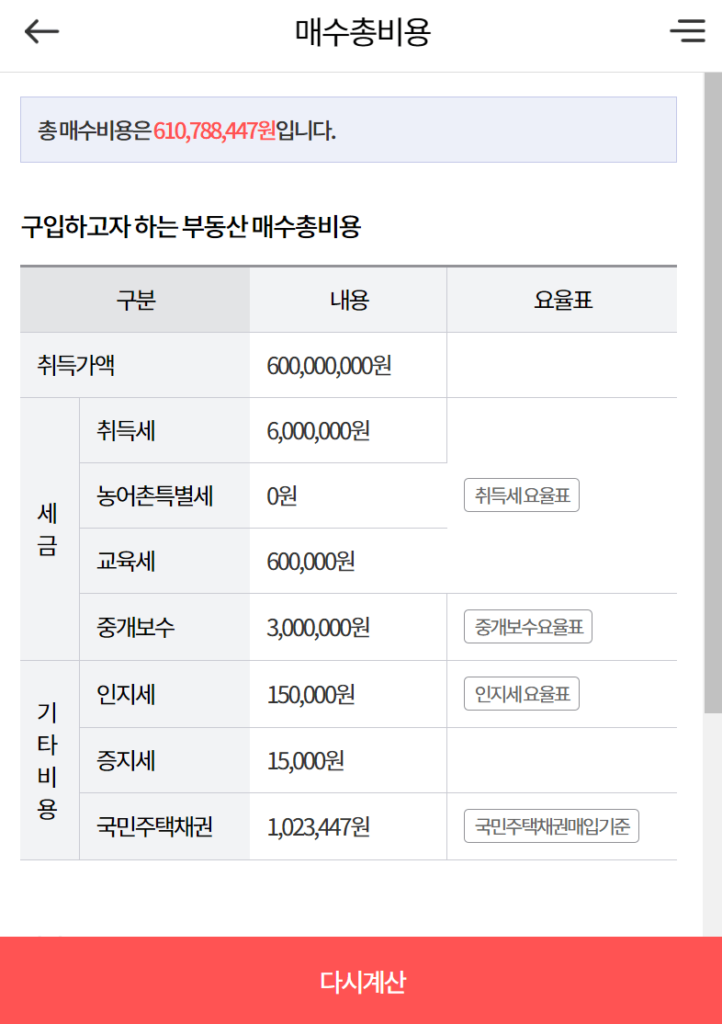 부동산 등기비용 계산기 부동산114 2