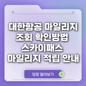 대한항공 마일리지 조회 확인방법 (스카이패스 마일리지) 및 적립 안내