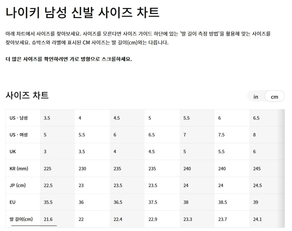 세계 외국 신발사이즈 비교표1