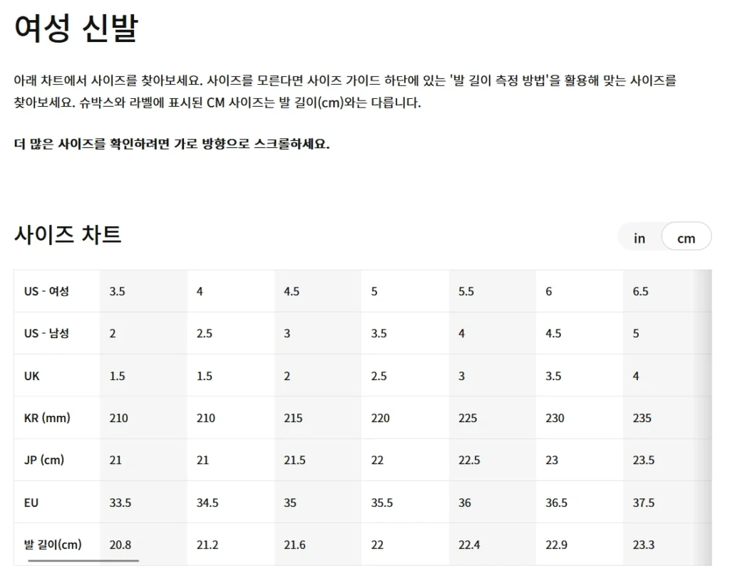 세계 외국 신발사이즈 비교표2