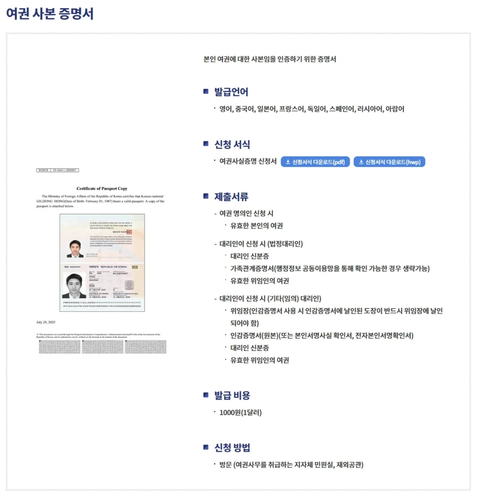 여권사본 발급 방법