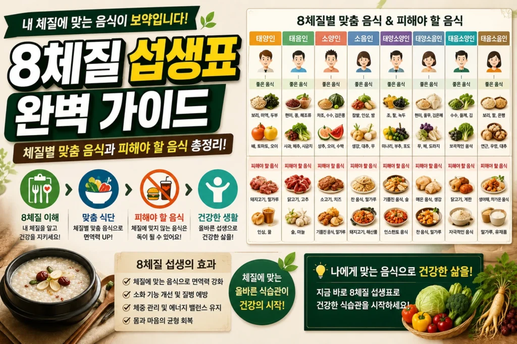 8체질 섭생표 (식단표) 완벽 가이드