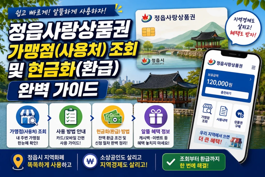 정읍사랑상품권 가맹점(사용처) 조회 및 현금화(환급) 완벽 가이드